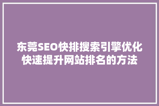 东莞SEO快排搜索引擎优化快速提升网站排名的方法