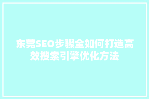 东莞SEO步骤全如何打造高效搜索引擎优化方法