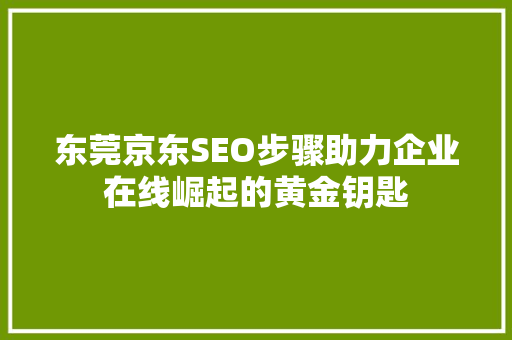 东莞京东SEO步骤助力企业在线崛起的黄金钥匙