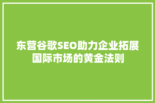 东营谷歌SEO助力企业拓展国际市场的黄金法则