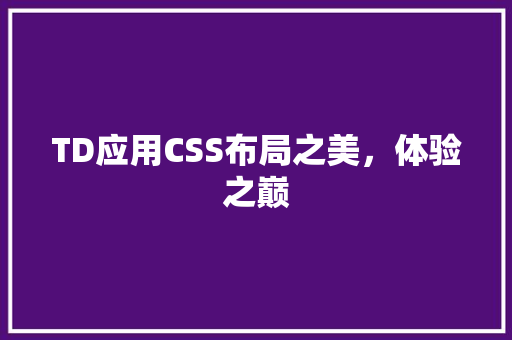 TD应用CSS布局之美，体验之巅