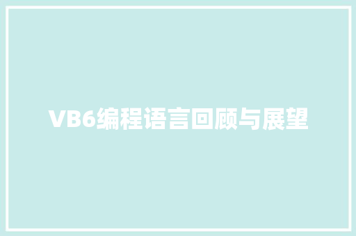 VB6编程语言回顾与展望