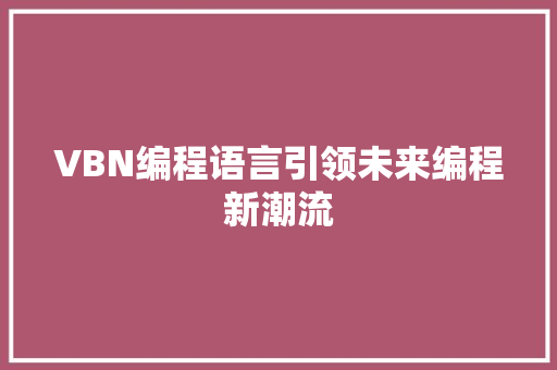 VBN编程语言引领未来编程新潮流