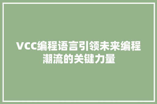 VCC编程语言引领未来编程潮流的关键力量