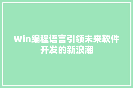 Win编程语言引领未来软件开发的新浪潮