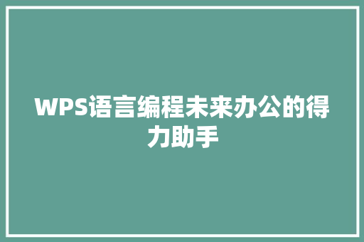 WPS语言编程未来办公的得力助手