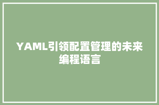 YAML引领配置管理的未来编程语言