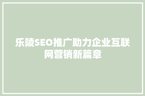 乐陵SEO推广助力企业互联网营销新篇章