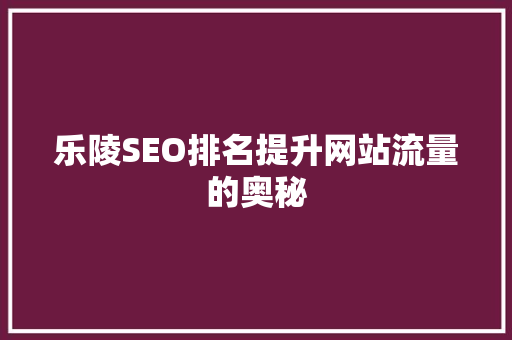 乐陵SEO排名提升网站流量的奥秘