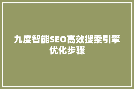 九度智能SEO高效搜索引擎优化步骤