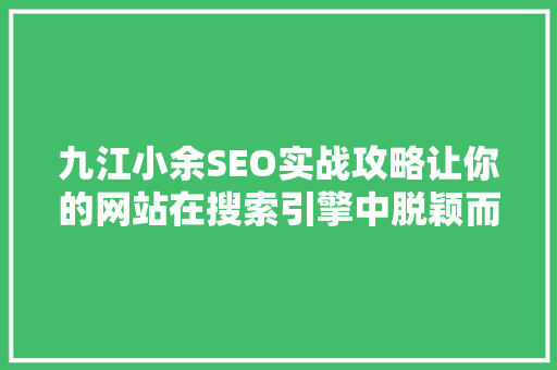 九江小余SEO实战攻略让你的网站在搜索引擎中脱颖而出