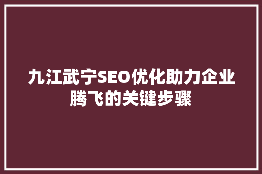 九江武宁SEO优化助力企业腾飞的关键步骤