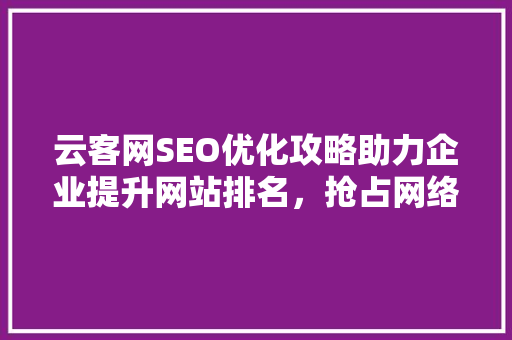 云客网SEO优化攻略助力企业提升网站排名，抢占网络市场先机