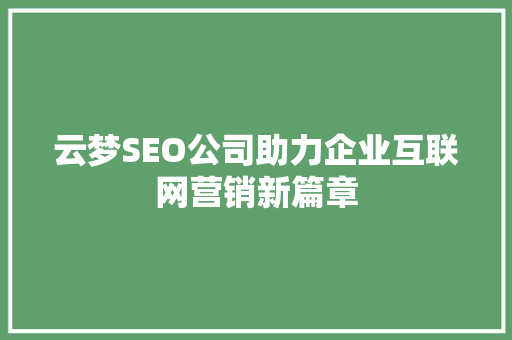 云梦SEO公司助力企业互联网营销新篇章