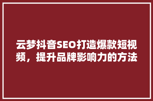 云梦抖音SEO打造爆款短视频，提升品牌影响力的方法