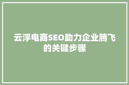 云浮电商SEO助力企业腾飞的关键步骤