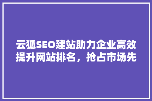 云狐SEO建站助力企业高效提升网站排名，抢占市场先机