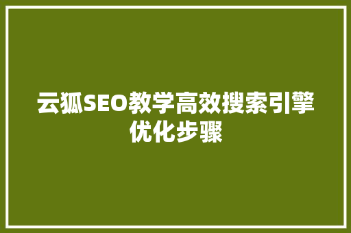 云狐SEO教学高效搜索引擎优化步骤