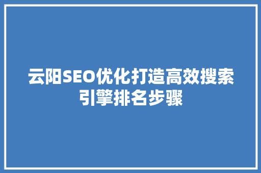 云阳SEO优化打造高效搜索引擎排名步骤