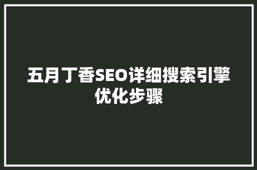 五月丁香SEO详细搜索引擎优化步骤