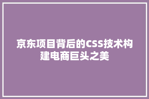 京东项目背后的CSS技术构建电商巨头之美