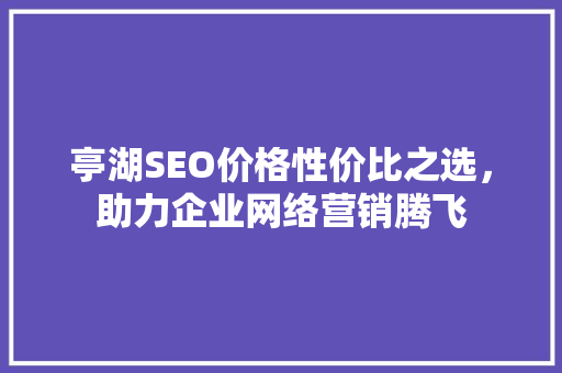 亭湖SEO价格性价比之选，助力企业网络营销腾飞