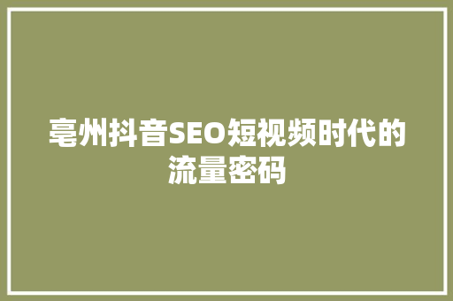 亳州抖音SEO短视频时代的流量密码