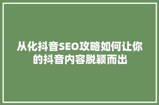 从化抖音SEO攻略如何让你的抖音内容脱颖而出