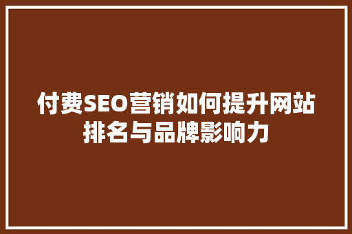 付费SEO营销如何提升网站排名与品牌影响力