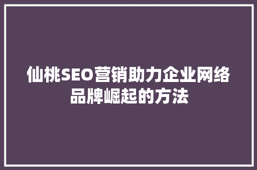 仙桃SEO营销助力企业网络品牌崛起的方法