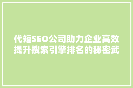 代短SEO公司助力企业高效提升搜索引擎排名的秘密武器