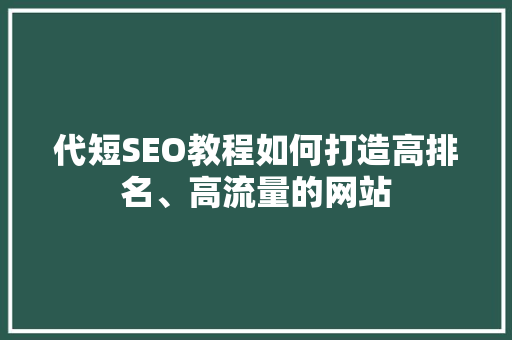 代短SEO教程如何打造高排名、高流量的网站