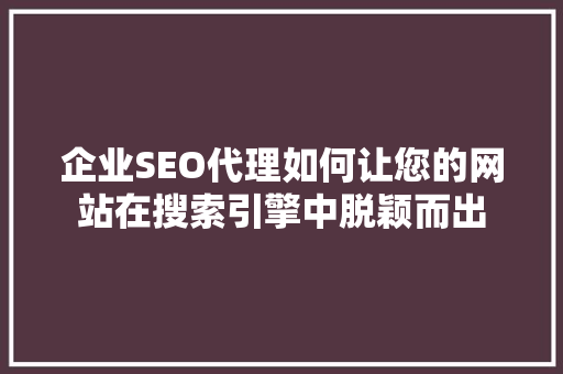 企业SEO代理如何让您的网站在搜索引擎中脱颖而出