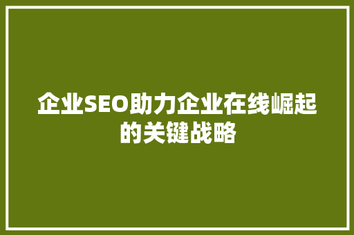 企业SEO助力企业在线崛起的关键战略