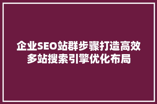 企业SEO站群步骤打造高效多站搜索引擎优化布局