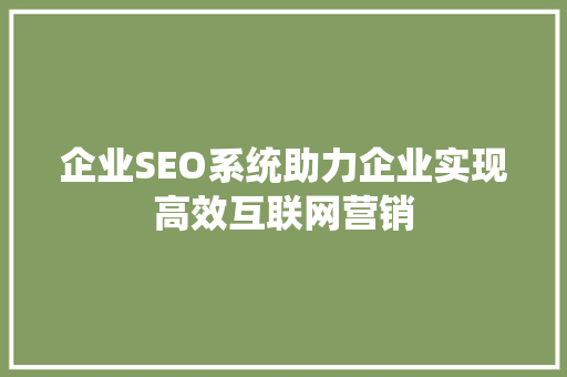 企业SEO系统助力企业实现高效互联网营销