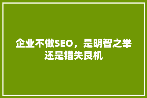 企业不做SEO，是明智之举还是错失良机