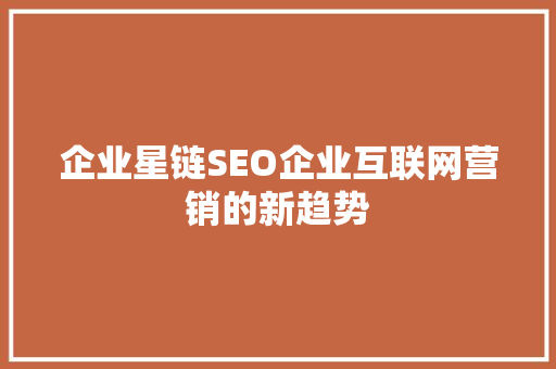 企业星链SEO企业互联网营销的新趋势