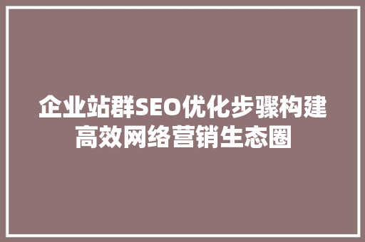 企业站群SEO优化步骤构建高效网络营销生态圈