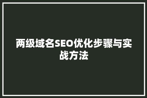 两级域名SEO优化步骤与实战方法