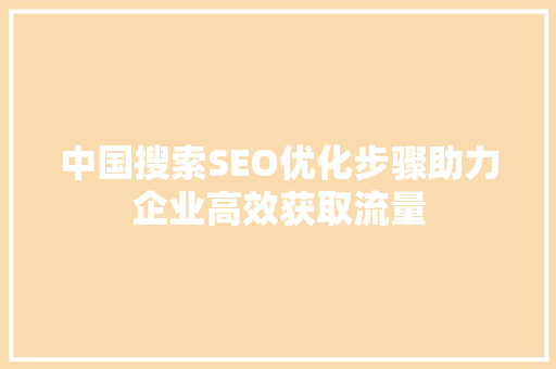 中国搜索SEO优化步骤助力企业高效获取流量