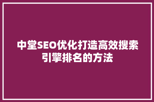 中堂SEO优化打造高效搜索引擎排名的方法