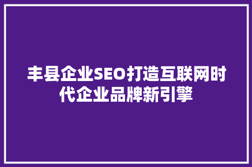 丰县企业SEO打造互联网时代企业品牌新引擎