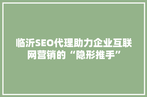 临沂SEO代理助力企业互联网营销的“隐形推手”