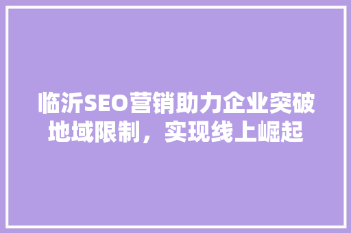 临沂SEO营销助力企业突破地域限制，实现线上崛起