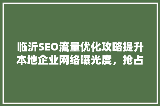 临沂SEO流量优化攻略提升本地企业网络曝光度，抢占市场先机