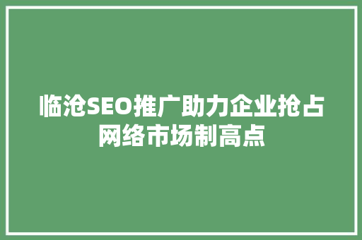 临沧SEO推广助力企业抢占网络市场制高点