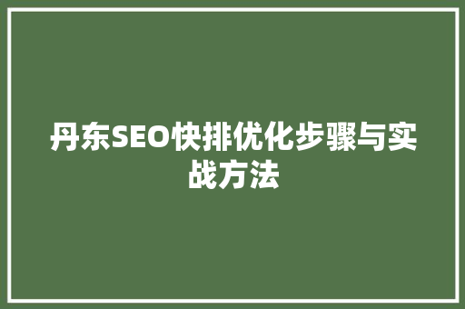 丹东SEO快排优化步骤与实战方法