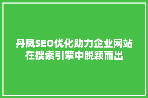 丹凤SEO优化助力企业网站在搜索引擎中脱颖而出