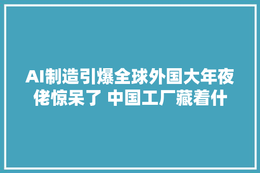 AI制造引爆全球外国大年夜佬惊呆了 中国工厂藏着什么秘密